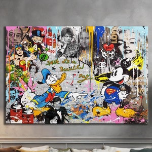 Mickey Mouse & Donald Duck: Smile, It’s A Beautiful Day Graffiti Pop Art Canvas - Banksy Style Street Art for Unique Decor