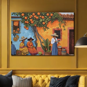 Mexican Traditional Home Painting Canvas Print - Mexican Housewarming Gift - Framed Unframed Mexican Art Ready To Hang
