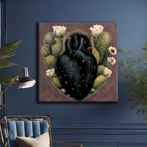 Mexikanischer Kaktus Herz Leinwand Kunstdruck, mexikanische Volkskunst Malerei, Mexiko Wandkunst, Kaktus Wandkunst, Vintage Wandkunst, Boho Wanddekor