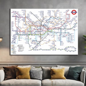 Plan du métro de Londres avec le nouveau dessin au trait Elizabeth, impression d'art mural sur toile, image pour la décoration de bureau à domicile