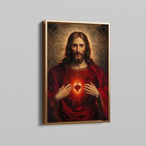 Sacred Heart of Jesus Canvas, Religious Jesus Christ Art Print, Holy Sacred Heart Poster, Jesus Wall Art for Home