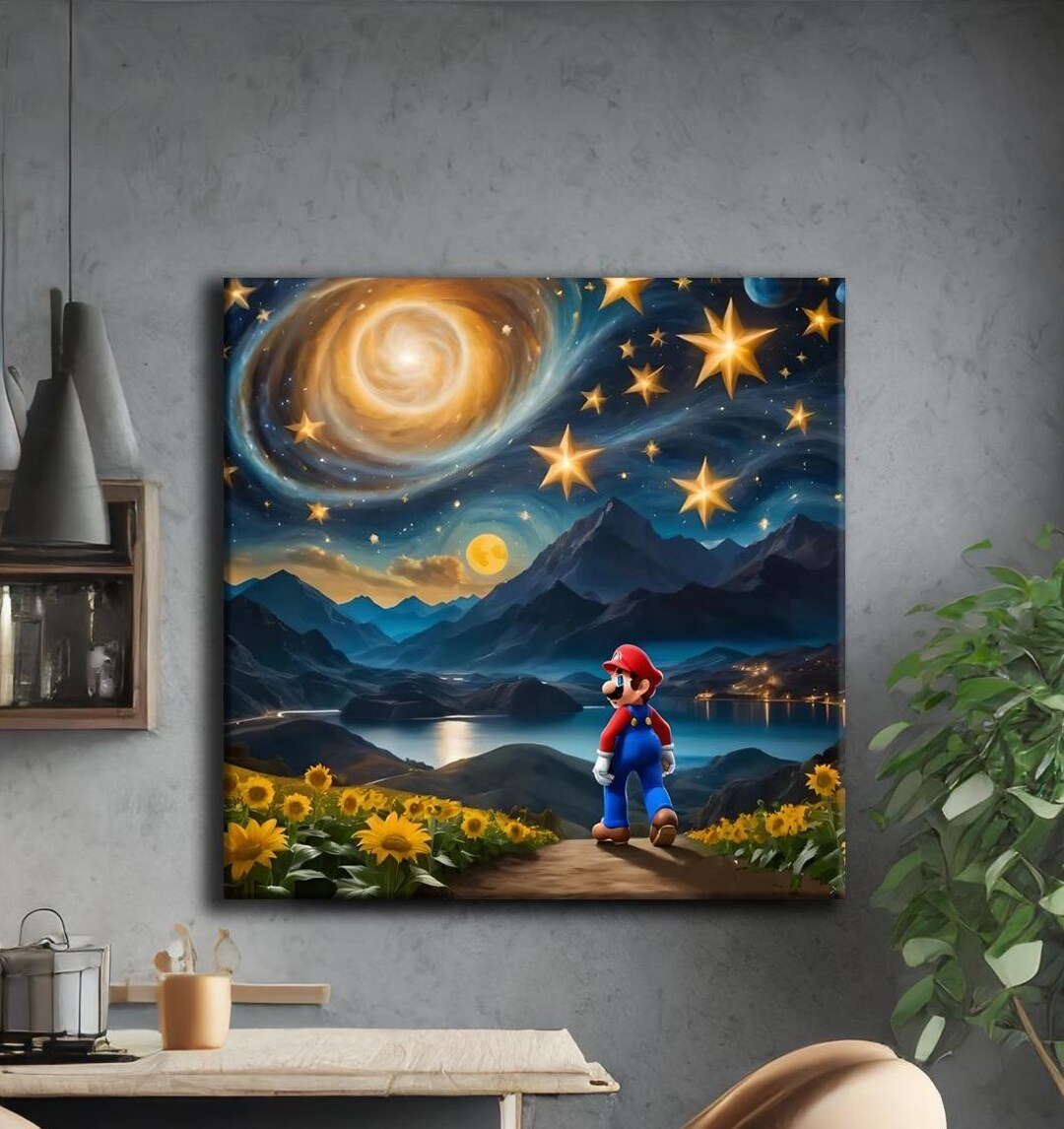 Mario Canvas Wall Art Super Mario Starry Night,mario Bros Canvas Art ...
