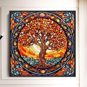 Tree of Life Mandala Yggdrasil Painting Canvas Wall Art, Mosaic Stained Glass Print, Mythology Gift, World Tree, Celtic Wall Art, Mandala