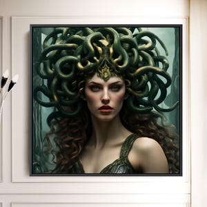 Gorgon Medusa Canvas Art, Greek Mythology Wall Decor, Woman with Snake Head, Colorful Medusa Wall Art for Home