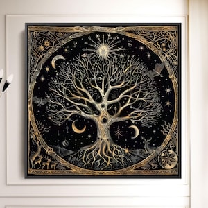Yggdrasil Canvas Wall Art Print, Tree of Life Mandala, Stained Glass Effect, Celtic Wall Art, Norse Mythology Art, Symbolic Artwork Gift