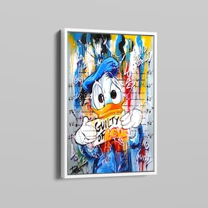 Donald Duck Pop Art Canvas | Banksy Style Graffiti Wall Art | Perfect Gift for Cartoon Lovers and Modern Home Decor