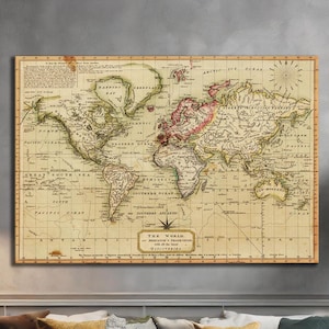 Carte du monde vintage 1898, projection Mercator, art mural sépia, impression Atlas antique, cadeau idéal pour les amateurs d'histoire