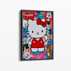 Cartoon Character Kitty Pop Art Canvas Wall Art - Vibrant and Playful Modern Artwork for Kids’ Rooms or Trendy Home Decor