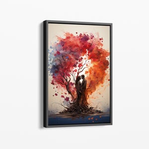 Twin Tree of Love Panting Canvas, Soulmate Wall Art, Symbolic Wall Décor, Vibrant Colorful Silhouettes, Romantic Couple Art Print, Wedding