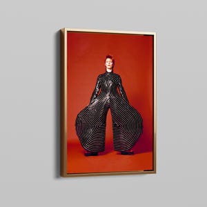 David Bowie 1973 Premium Canvas Wall Art: Striped Bodysuit from Aladdin Sane Tour, Iconic Decor for Bowie Fans & Vintage Music Lovers