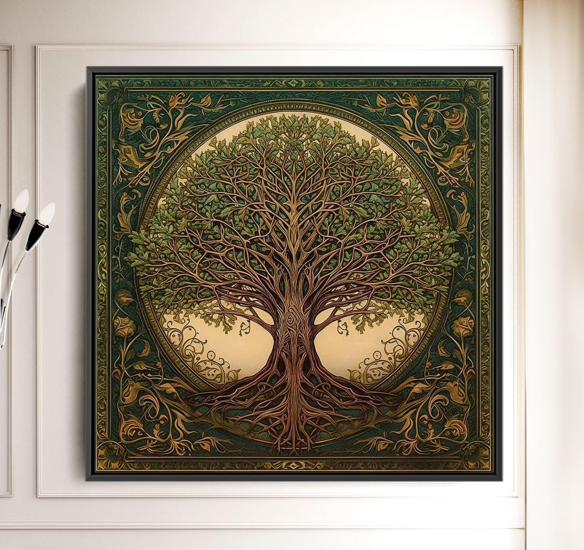 Yggdrasil Painting Canvas Wall Art, Tree of Life Mandala, Celtic Wall Art, Natural Earthy Tones, Symbolic Wall Décor, Norse Mythology Gift