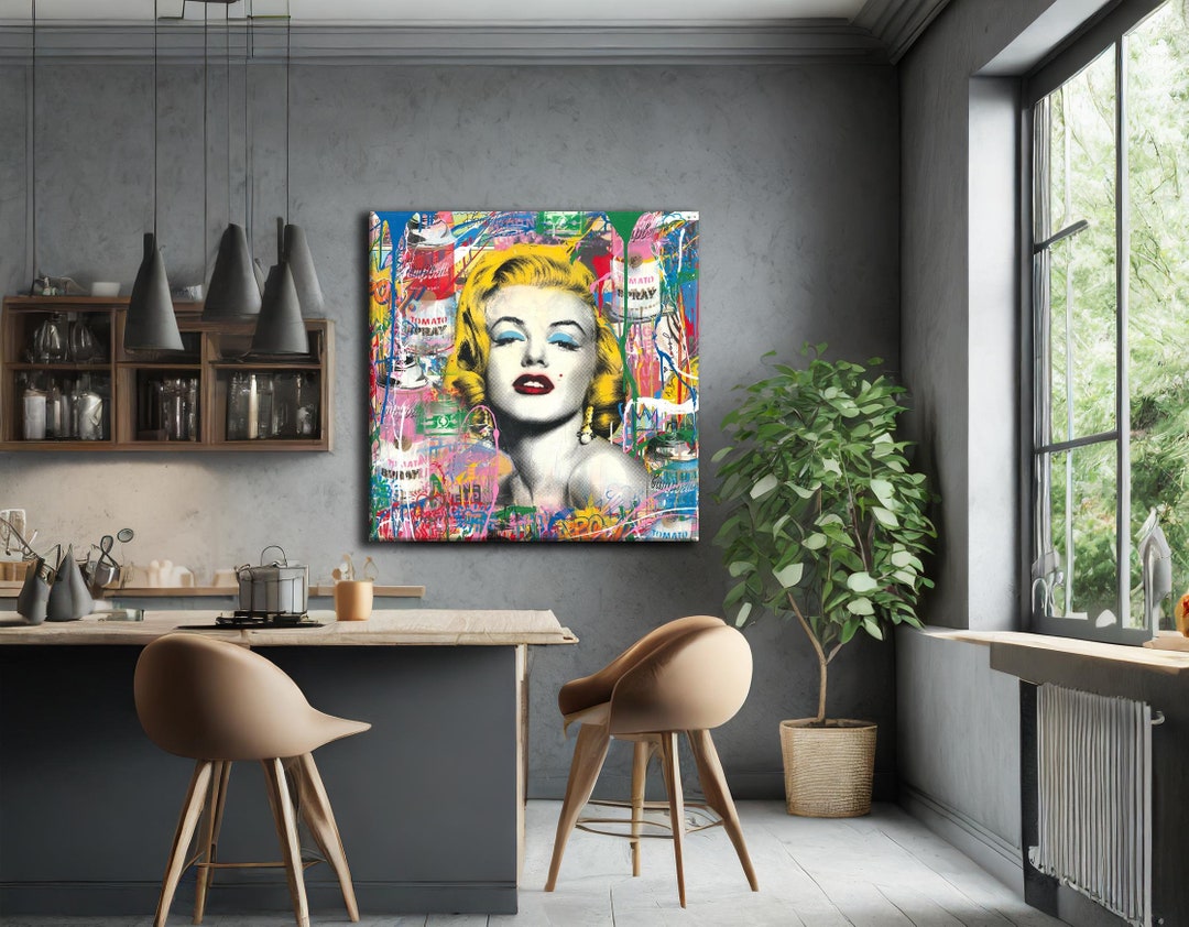 Marilyn Monroe Square Pop Art Canvas Print, Banksy Style Graffiti Art ...