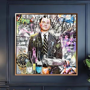 Leonardo DiCaprio Pop Art Canvas – The Wolf of Wall Street Wall Art – Cornee Gallery Style – Bold Modern Movie Poster Print