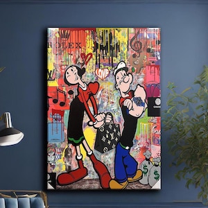 Banksy Style Popeye Pop Art Canvas Wall Art - Bold Street Graffiti-Inspired Artwork for Modern Home Decor