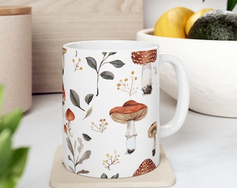 Fungi mug, Cottagecore Earthy Tones Coffee Cup, 11oz, 15oz, Botanical Tea Mug, Forest Inspired Kitchen Decor, Whimsical Mushroom Enthusiast