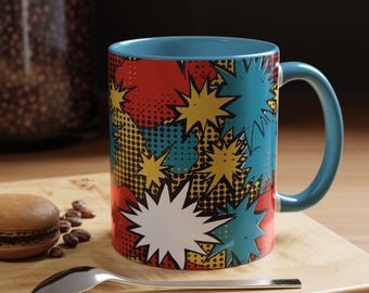 Comics Mug - Colorful Bright Pop Art Retro Coffee & Tea Cup, Unique Gift for Comic Lovers, Fun Hot Chocolate Mug