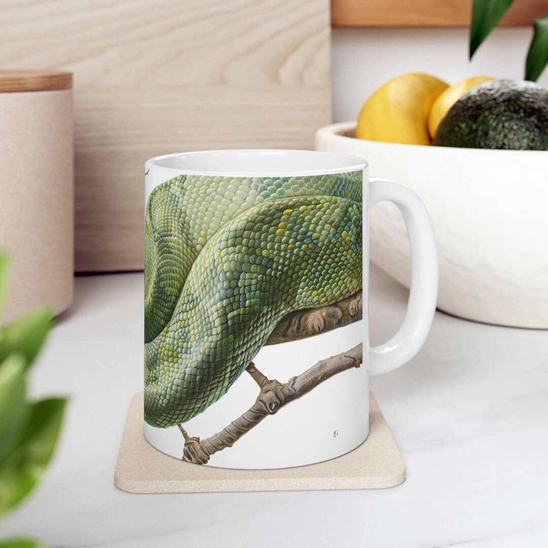 Snake Mug - Green Python Art Coffee Cup, Luxurious Morelia Viridis ...