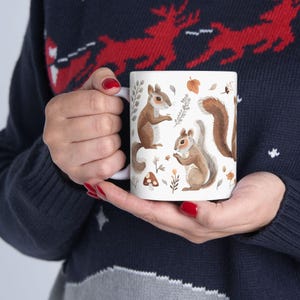Woodland Whimsical Squirrel Ceramic Mug, Cute Forest Animal Coffee Cup, Nature Lover Gift, Rustic Home Decor, Fall Aesthetic, 11oz & 15oz