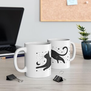 Cosmic Cat Mug - Starry Night Sky Design - Mystical Space Themed Coffee Cup