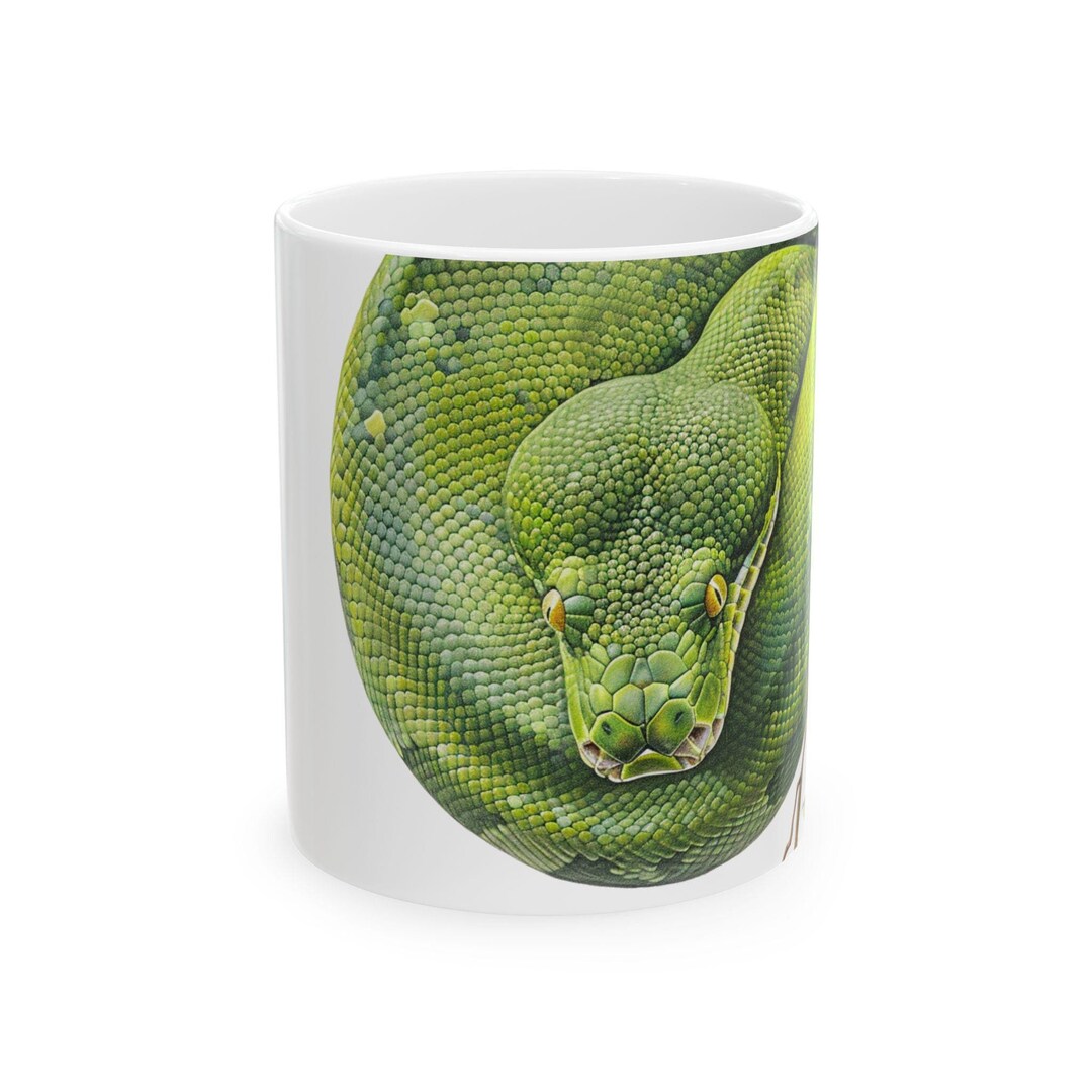 Snake Mug - Green Python Art Coffee Cup, Luxurious Illustrative Decor ...