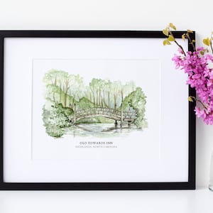 Old Edwards Inn Bridge  - Watercolor Painting - Highlands, North Carolina - Highlands Hotel and Resort
