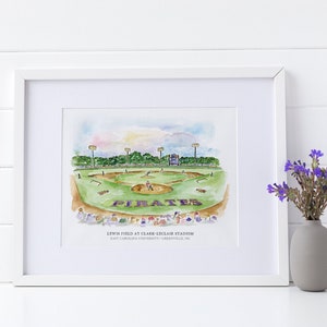 Clark-LeClair Stadium Baseball Park - East Carolina University - Watercolor College Painting - Greenville, North Carolina - Pirates - ECU