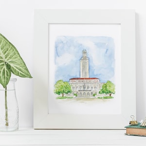 The University of Texas at Austin - Watercolor Painting - College Painting - Austin, Texas - UT Longhorns