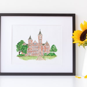 Auburn University  - Watercolor Painting - Auburn, Alabama - Samford Hall - Auburn War Eagle