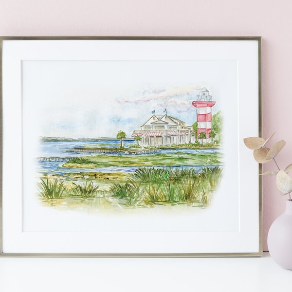 Harbour Town Yacht Basin - Hilton Head Island, South Carolina - HarbourTown - Watercolor Painting - Sea Pines Resort