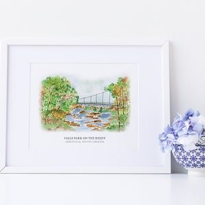 Falls Park on the Reedy - Greenville, South Carolina - Reedy Falls - Upstate South Carolina - Watercolor Print