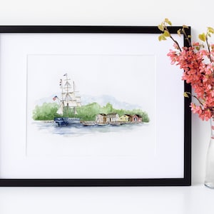 Mystic Seaport  - Watercolor Painting - Mystic, Connecticut - Mystic Wedding - Stonington - Mystic Village - Old Mystic
