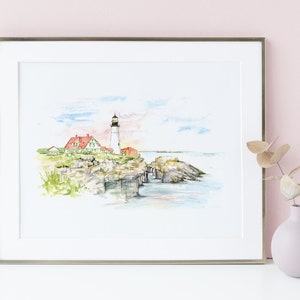 Portland Head Lighthouse - Watercolor Painting - Cape Elizabeth, Maine - Coastal Maine - New England Lighthouse