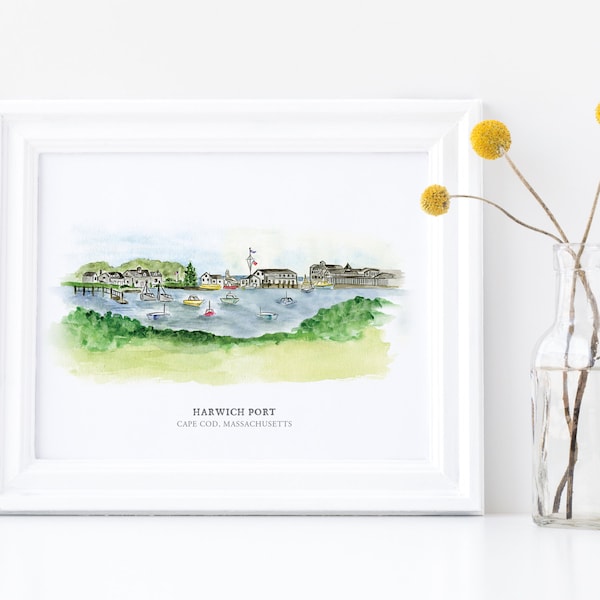Puerto de Harwich - Pintura de acuarela - Harwich, Massachusetts - Pintura de Cape Cod - Puerto de Cape Cod - Condado de Barnstable