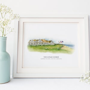 The Ocean Course - Kiawah Island, South Carolina - Watercolor Painting - The Ocean Course Clubhouse - Watercolor Venue - Kiawah Wedding