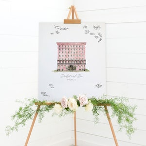 Stretched CANVAS Watercolor Venue Guest Book Alternative - Chose your Size - Customized with any Venue from Inventory