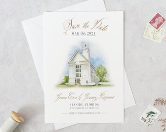 Venue Save the Date - Watercolor Venue - Watercolor Painted Save the Date  - Choose your Font & Color