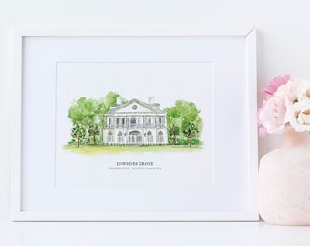 Lowndes Grove Landscape  - Watercolor Painting - Charleston, South Carolina - Charleston Wedding