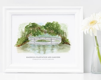 Magnolia Plantation and Gardens -  Fall Bridge Painting - Charleston, South Carolina - Watercolor Venue - Charleston Wedding