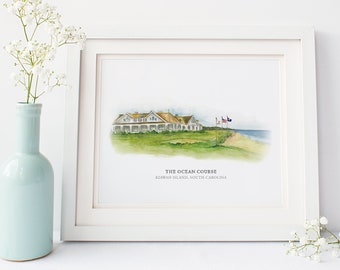 The Ocean Course - Kiawah Island, South Carolina - Watercolor Painting - The Ocean Course Clubhouse - Watercolor Venue - Kiawah Wedding
