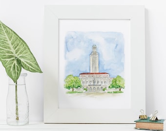The University of Texas at Austin - Watercolor Painting - College Painting - Austin, Texas - UT Longhorns