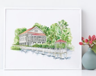 Creek Club At I'On  - Watercolor Painting - Mount Pleasant, South Carolina - I'On - Charleston Wedding