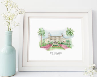 The Breakers - Palm Beach, Florida - Watercolor Painting - Watercolor Venue - Breakers Wedding - Florida Wedding - Palm Beach Wedding