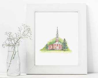 The Village Chapel - Pinehurst, North Carolina - Watercolor Church Painting - Watercolor Venue - Pinehurst Wedding - Church Wedding - Chapel