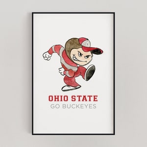 Watercolor Ohio State University Print - Ohio State Buckeyes - College Print - Collegiate Collection - Brutus Buckeye