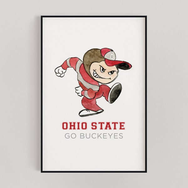 Watercolor Ohio State University Print - Ohio State Buckeyes - College Print - Collegiate Collection - Brutus Buckeye