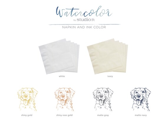 Dog Cocktail Napkin - Wedding Napkin - Dog Sketch and Personalized