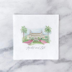The Breakers at Palm Beach - Customizable Wedding Napkin - Watercolor Cocktail Napkin - Palm Beach, Florida - Watercolor Venue