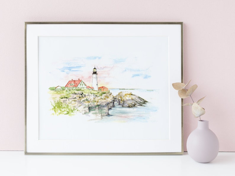 Portland Head Lighthouse - Watercolor Painting - Cape Elizabeth, Maine - Coastal Maine - New England Lighthouse