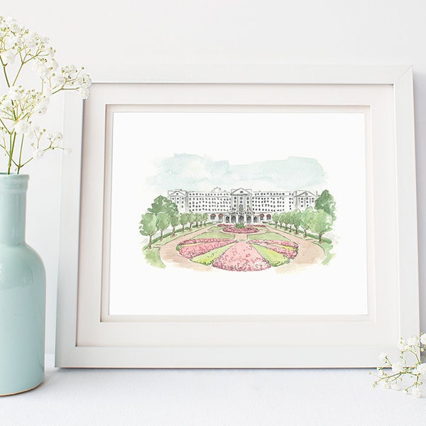 The Greenbrier - Watercolor Painting - White Sulphur Springs, West Virginia - Greenbrier Watercolor - Greenbrier Wedding