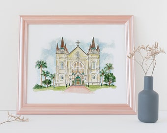 St. Joseph Chapel - Mobile, Alabama - Watercolor Painting - Mobile Wedding - Alabama Venue - Church Wedding